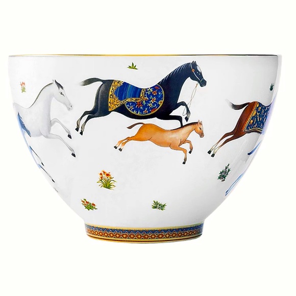 ✨HP✨HERMES NEW IN BOX PUNCH BOWL Cheval d’Orient Porcelain Horses Gold Heirloom - Picture 4 of 12